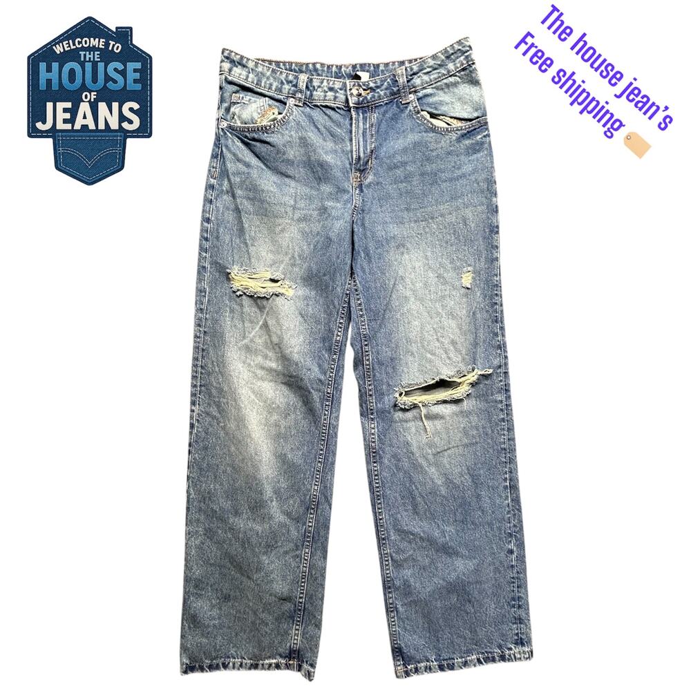 DIVIDED by H&M Women Distressed Baggy Jean Size US 6 EUR 38 – Ripped Relaxed Fit